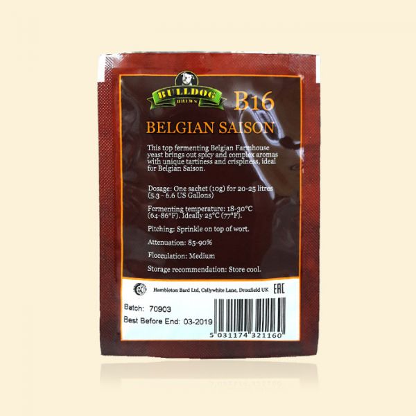 Крафтовые пивные дрожжи Bulldog B16 Belgian Saison